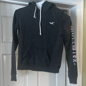 Hollister Charcoal Hoodie with Floral Sleeve